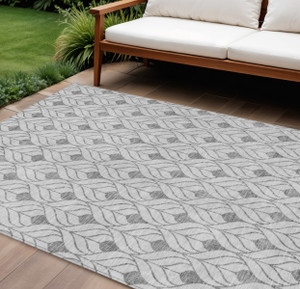 10' X 14' Silver And Gray Geometric Washable Indoor Outdoor Area Rug Transitional Style - Silver, Gray Color
