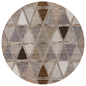 8' Brown Beige And Khaki Round Geometric Washable Indoor Outdoor Area Rug