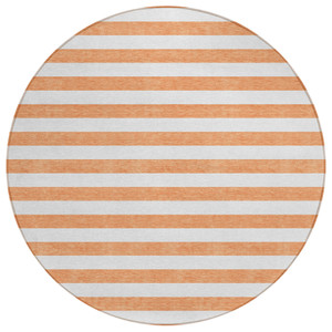 8' Round Salmon Round Striped Washable Non Skid Indoor Outdoor Area Rug