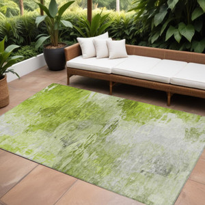 10' X 14' Artichoke Green And Lime Green Abstract Washable Indoor Outdoor Area Rug