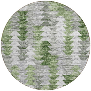 8' Green And Fern Green Round Geometric Washable Indoor Outdoor Area Rug