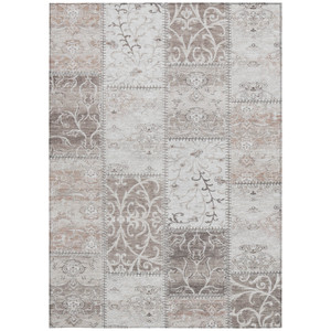 10' X 14' Taupe and Ivory Patchwork Washable Non Skid Indoor Outdoor Area Rug - Taupe, Ivory