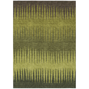 8' X 10' Olive Green Dark Green And Brown Striped Washable Indoor Outdoor Area Rug