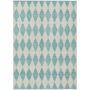 9' X 12' Teal Blue And Ivory Geometric Washable Indoor Outdoor Area Rug