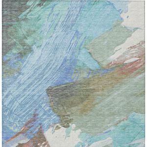 9' X 12' Sky Blue And Teal Blue Abstract Washable Indoor Outdoor Area Rug