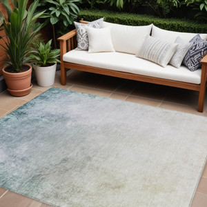 8' X 10' Navy Blue And Denim Blue Ombre Washable Indoor Outdoor Area Rug