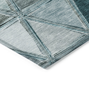10' X 14' Teal Blue Aqua And Gray Geometric Washable Indoor Outdoor Area Rug - 608219215460