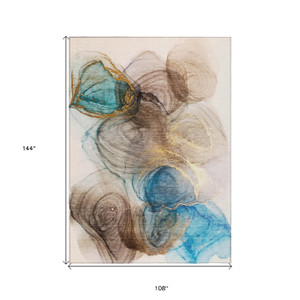 9' X 12' Beige Abstract Washable Non Skid Indoor Outdoor Area Rug - 608219326371