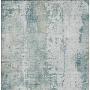 8' X 10' Turquoise And Ivory Abstract Washable Indoor Outdoor Area Rug