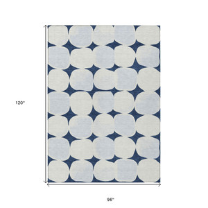 8' X 10' Navy Blue Gray And Ivory Abstract Washable Indoor Outdoor Area Rug