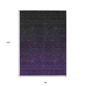 8' X 10' Eggplant Purple And Charcoal Abstract Washable Indoor Outdoor Area Rug
