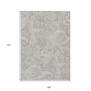 9' X 12' Taupe Beige And Ivory Paisley Washable Indoor Outdoor Area Rug