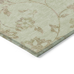 9' X 12' Artichoke Green Mint Green And Taupe Floral Washable Indoor Outdoor Area Rug