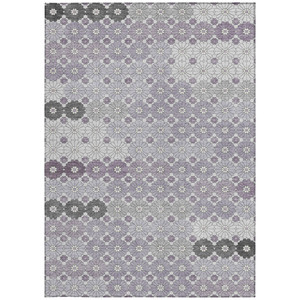 9' X 12' Lavender Gray And Ivory Floral Washable Indoor Outdoor Area Rug