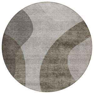 8' Taupe Beige And Chocolate Round Abstract Washable Indoor Outdoor Area Rug - Taupe, Beige, Chocolate