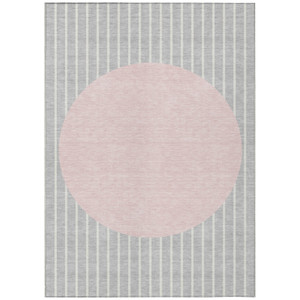 9' X 12' Silver And Pink Striped Washable Indoor Outdoor Area Rug