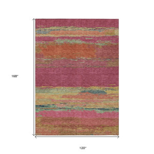 10' X 14' Blush Abstract Washable Indoor Outdoor Area Rug