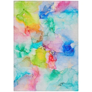 9' X 12' Blue Pink and Green Abstract Washable Indoor Outdoor Area Rug