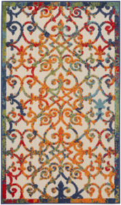 3' X 5' Orange Blue And Green Damask Non Skid Indoor Outdoor Area Rug - 606114458098