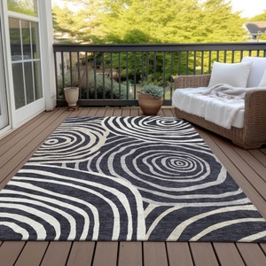 10' X 14' Black Charcoal And Gray Abstract Washable Indoor Outdoor Area Rug