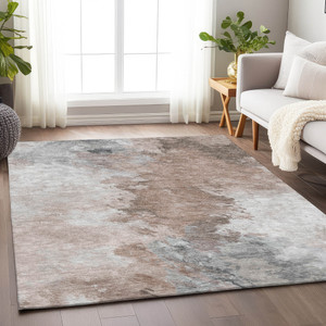 10' X 14' Brown Ivory And Gray Abstract Washable Indoor Outdoor Area Rug