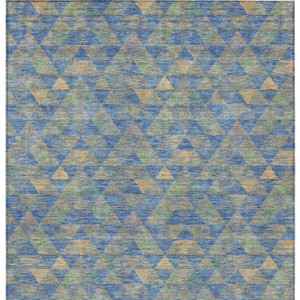 9' X 12' Sky Blue And Gray Geometric Washable Indoor Outdoor Area Rug