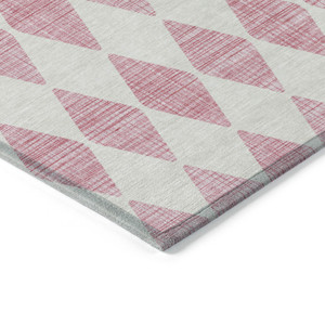 9' X 12' Pink And Ivory Geometric Washable Indoor Outdoor Area Rug