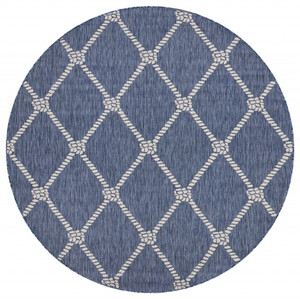 8’ Round Navy Knot Indoor Outdoor Area Rug - 808230062719