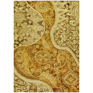 8' X 10' Terra Cotta Brown And Gold Floral Medallion Washable Indoor Outdoor Area Rug