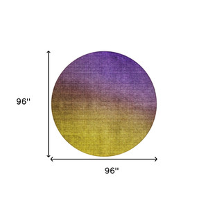8' Purple Gold And Blue Round Ombre Washable Indoor Outdoor Area Rug