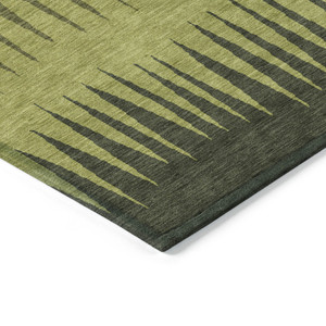 9' X 12' Olive Green Dark Green And Brown Striped Washable Indoor Outdoor Area Rug