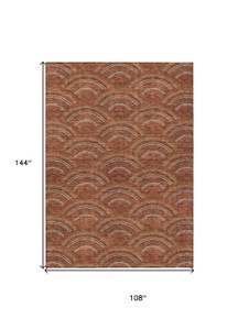 9' X 12' Orange Gold And Ivory Geometric Washable Indoor Outdoor Area Rug