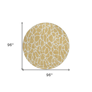 8' Gold And Ivory Round Geometric Washable Indoor Outdoor Area Rug Transitional Style - Gold, Ivory Color