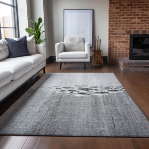 9' X 12' Gray Silver And Charcoal Nautical Washable Indoor Outdoor Area Rug