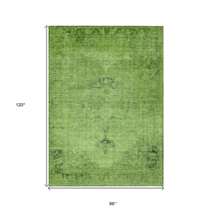 8' X 10' Green And Olive Green Oriental Washable Indoor Outdoor Area Rug - Green, Olive Green