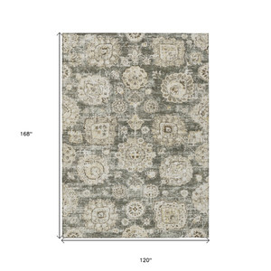 10' X 14' Taupe Beige And Gray Floral Washable Indoor Outdoor Area Rug - Taupe, Beige, Gray