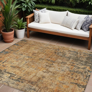 10' X 14' Copper And Brown Abstract Washable Indoor Outdoor Area Rug
