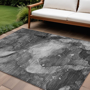 10' X 14' Gray Abstract Washable Non Skid Indoor Outdoor Area Rug Transitional Style - Gray Color