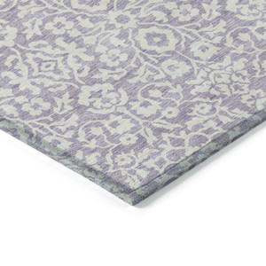10' X 14' Lavender And Ivory Damask Washable Indoor Outdoor Area Rug