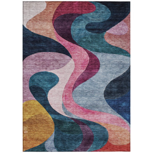 9' X 12' Green Pink And Teal Blue Abstract Washable Indoor Outdoor Area Rug