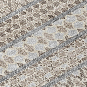 8' X 10' Taupe Beige And Gray Quatrefoil Washable Indoor Outdoor Area Rug