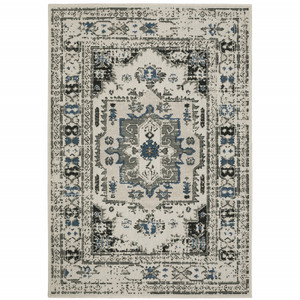 8' X 10' Beige Oriental Stain Resistant Indoor Outdoor Area Rug - 606114580744