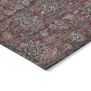 10' X 14' Merlot Gray And Taupe Floral Washable Indoor Outdoor Area Rug