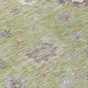 10' X 14' Artichoke Green And Beige Floral Washable Indoor Outdoor Area Rug - Artichoke Green, Beige