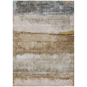 8' X 10' Beige Brown And Gray Abstract Washable Indoor Outdoor Area Rug - 880016490244