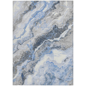 8' X 10' Blue And Silver Abstract Washable Indoor Outdoor Area Rug