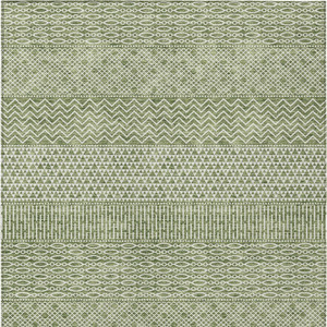 8' X 10' Green And Ivory Chevron Washable Indoor Outdoor Area Rug - Green, Ivory