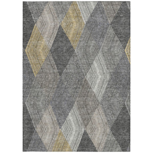 8' X 10' Pewter Gray And Gold Argyle Washable Indoor Outdoor Area Rug