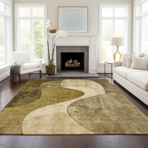 8' X 10' Brown Beige And Ivory Abstract Washable Indoor Outdoor Area Rug