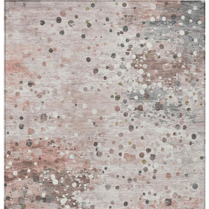 10' X 14' Salmon And Gray Abstract Washable Indoor Outdoor Area Rug